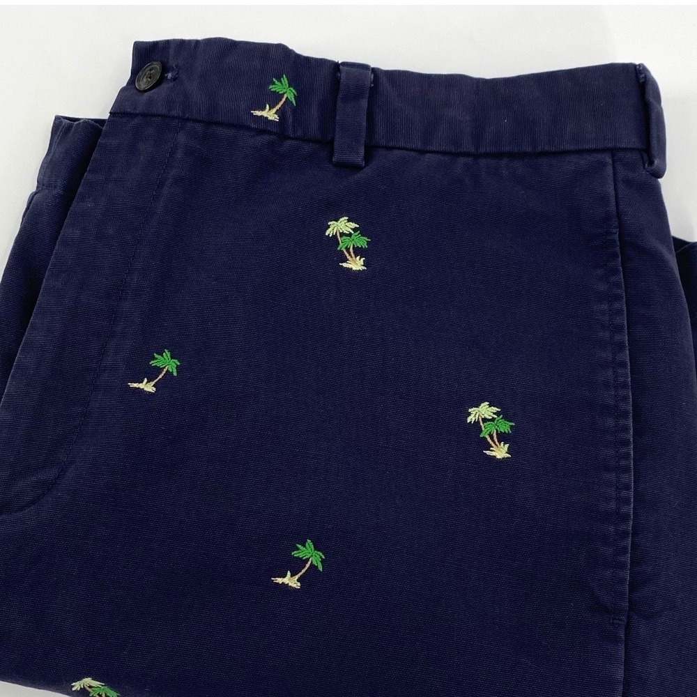 Brooks Brothers Mens 36(34) Navy Blue Palm Tree Embroidered Cotton Chino Shorts